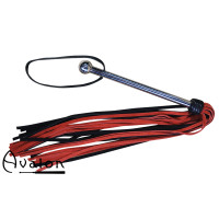 Avalon - PROPHET - Sort og rød lang flogger med metallhåndtak