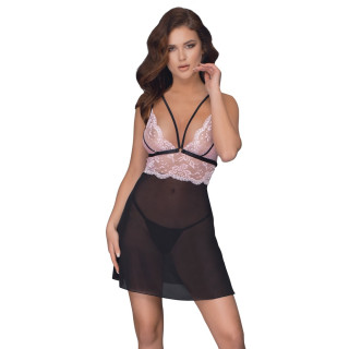 Cottelli Collection - Babydoll med blondeoverdel - Rosa/Sort