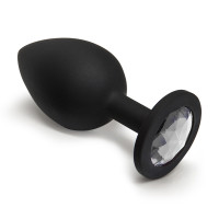BQS - Sort Silikonbuttplug med Krystall - Klar - Small