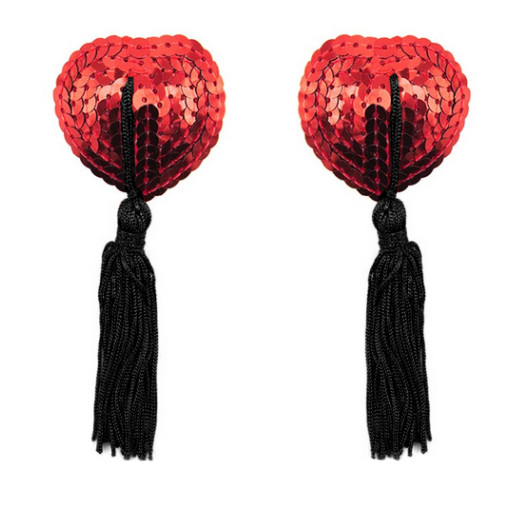 Erotisk - Nipplecovers med paljetter og sort dusk