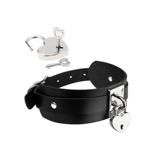 Kinky Diva - Collar med Hjertelås - Sort