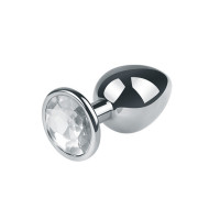 BQS - Buttplugg i metall med blank krystall - Medium