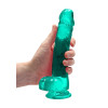 Realrock – Crystal Clear – Dildo med pung og sugekopp – Grønn - 21 cm