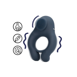 Loveline - Penisring med klitorisvibrator - Blå 