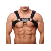 Red Leather - Bulldog Harness i sort lær med sorte detaljer - S/M
