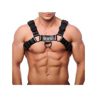 Red Leather - Bulldog Harness i sort lær med sorte detaljer - L/XL 